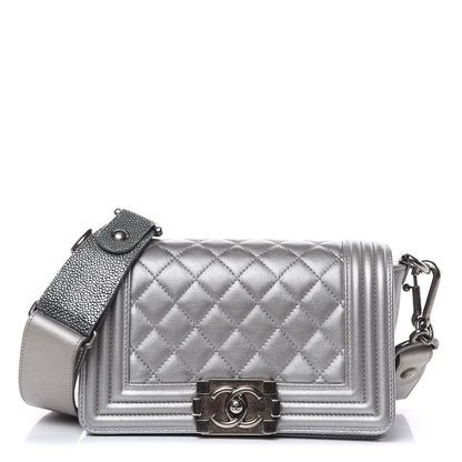 Chanel Metallic Lambskin Stingray Quilted Small Boy Flap Silver 1 of 13