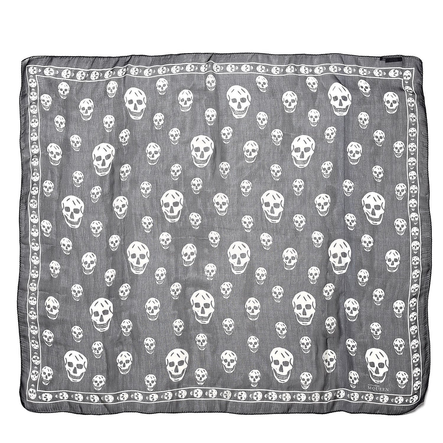 Alexander McQueen Silk Chiffon Skull Scarf Black Ivory 1 of 5