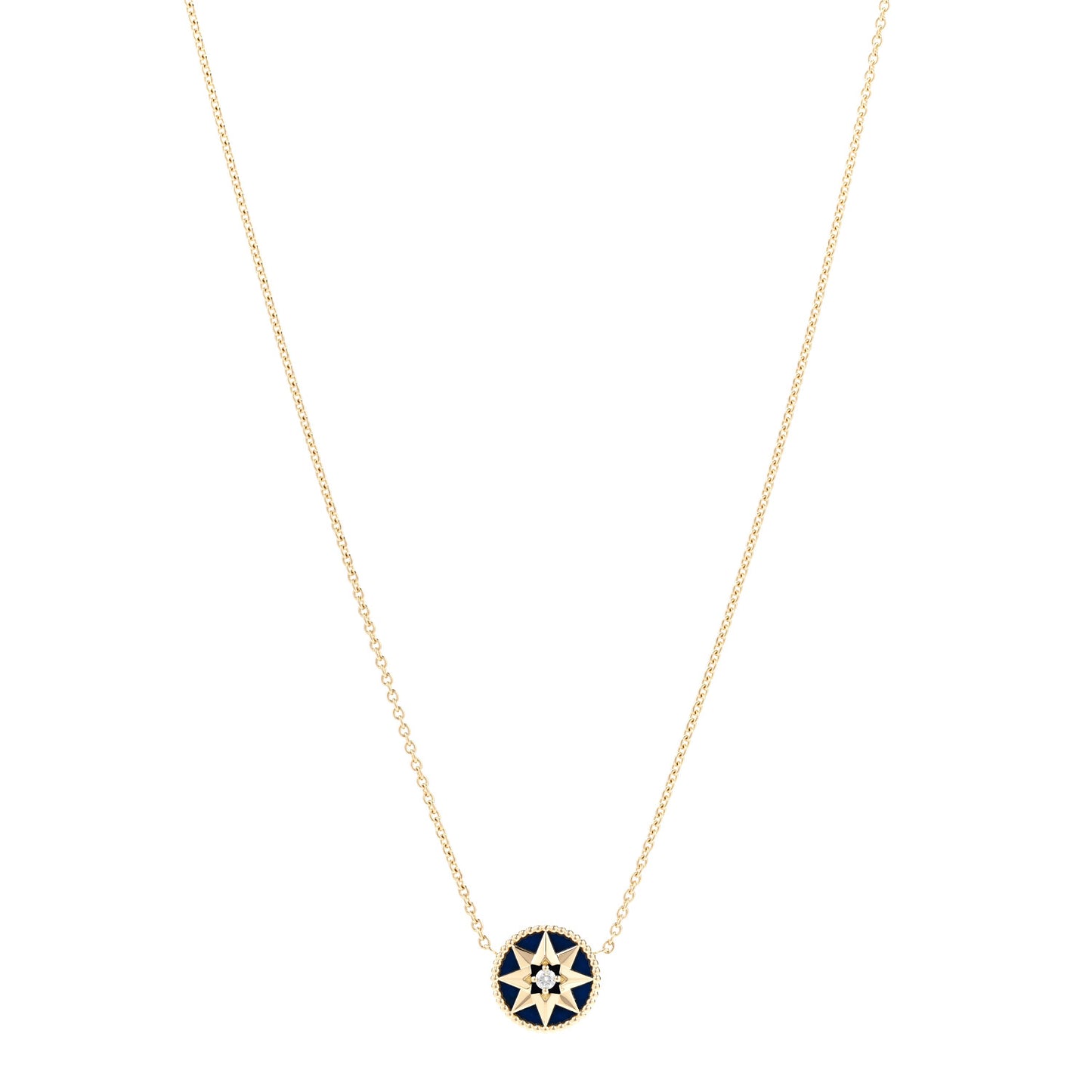 18K Yellow Gold Diamond Lapis Lazuli Rose Des Vents Necklace