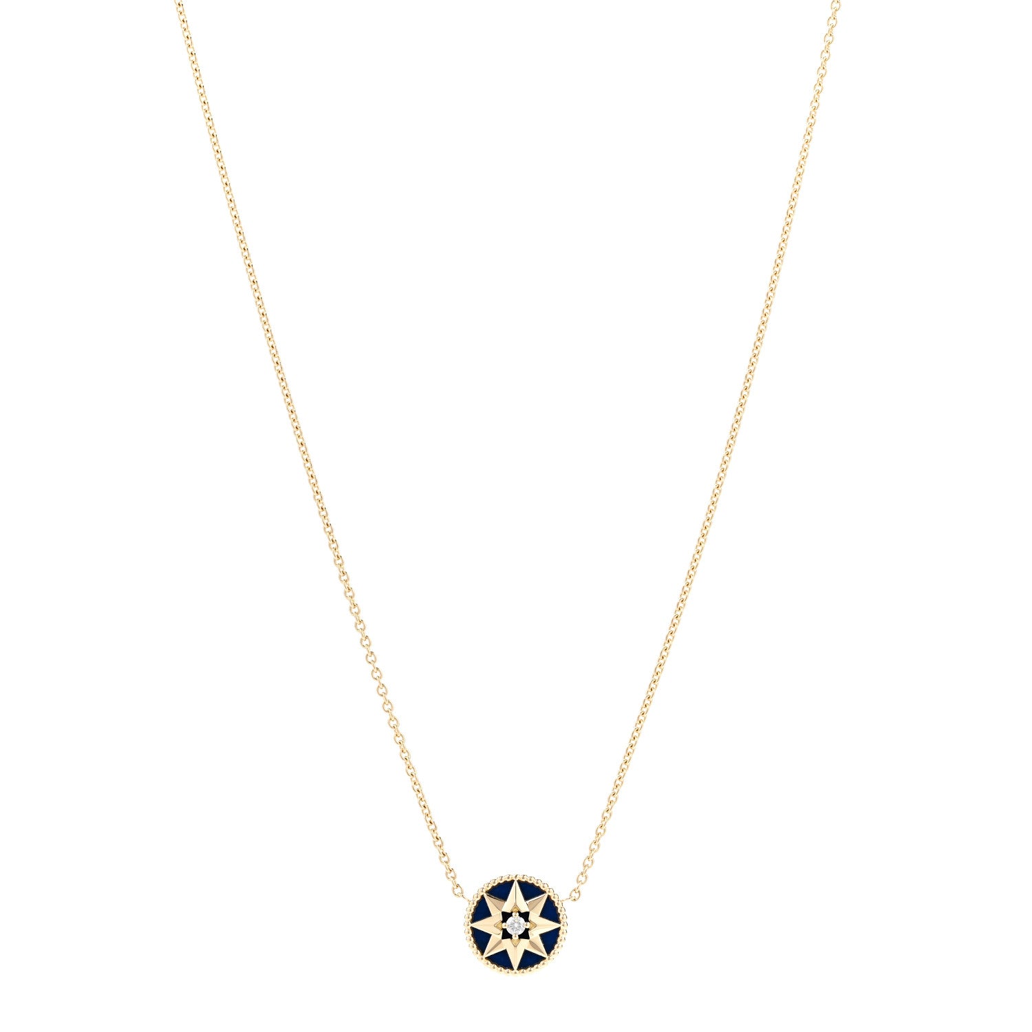 Christian Dior 18K Yellow Gold Diamond Lapis Lazuli Rose Des Vents Necklace 1 of 6