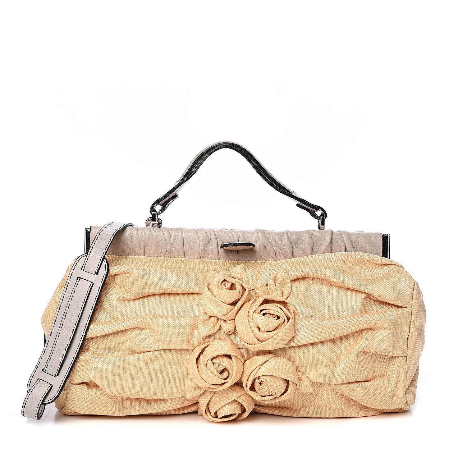 Vitello Raffia Flower Satchel Sand