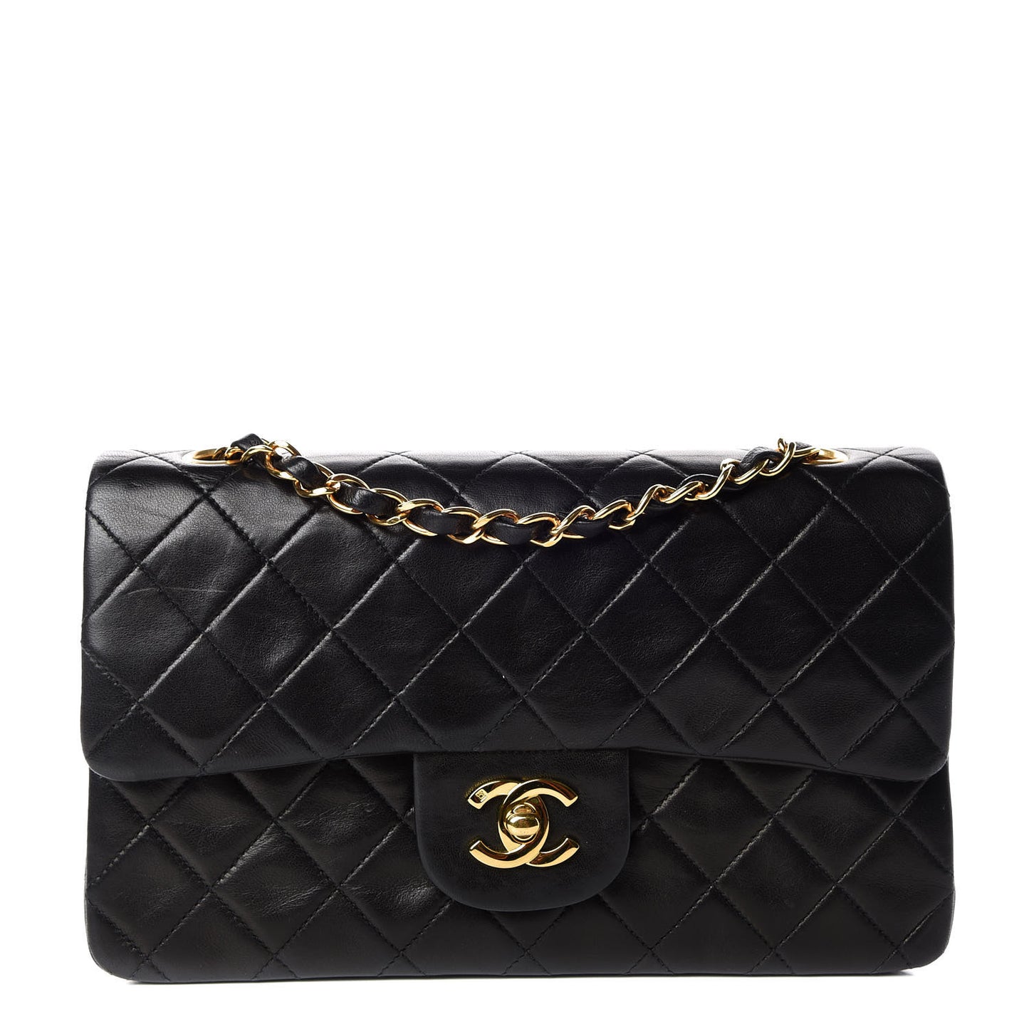 Lambskin Quilted Small Double Flap Black