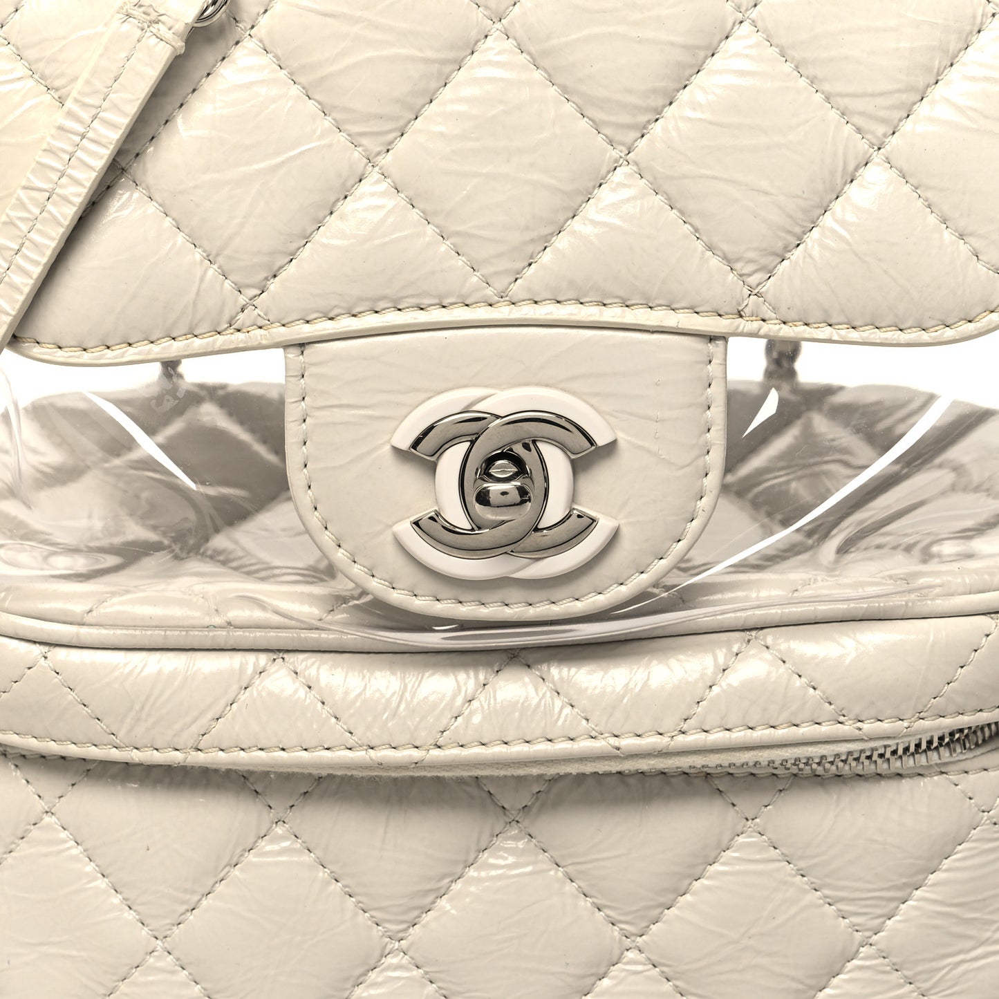 Crumpled Calfskin PVC Quilted Flap White