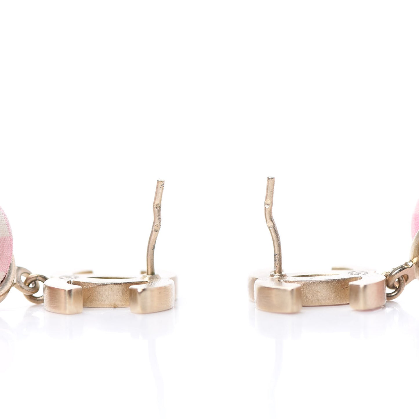 Silk Enamel Plaid CC Earrings Pink White