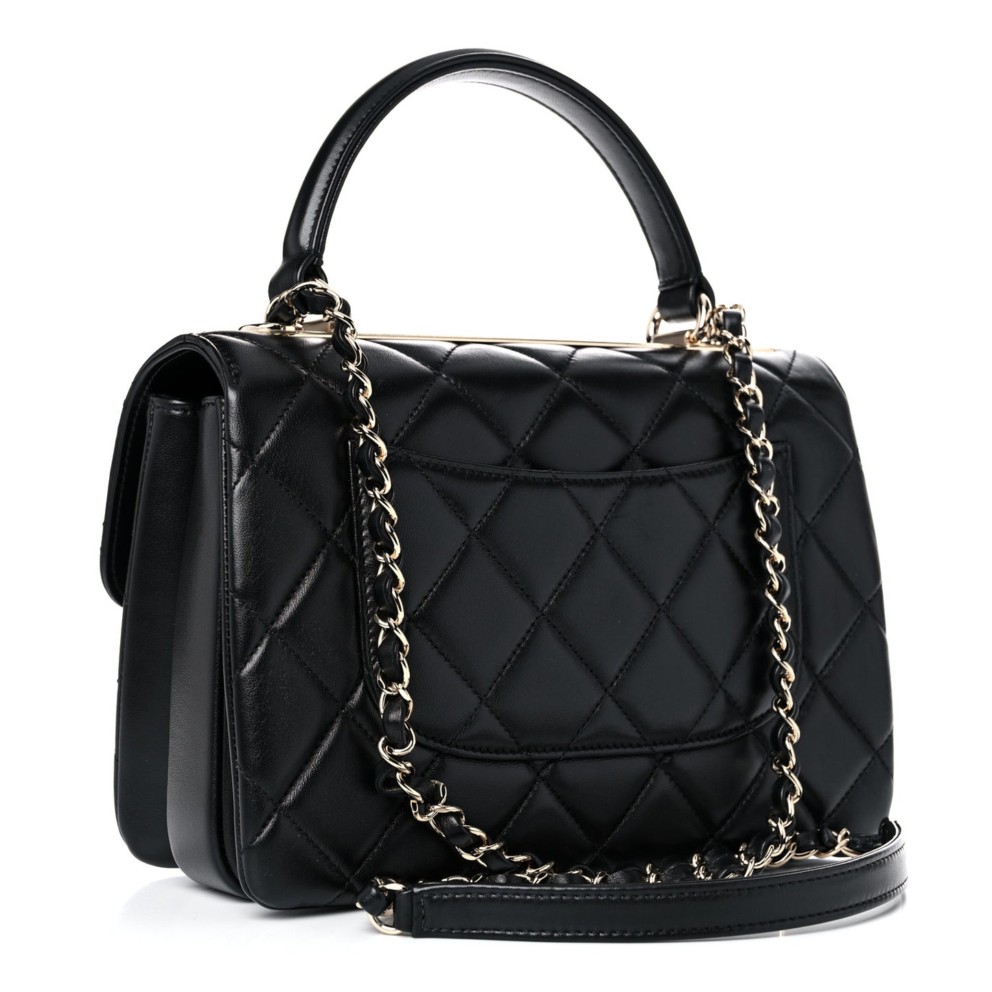 Lambskin Quilted Small Trendy CC Dual Handle Flap Bag Black