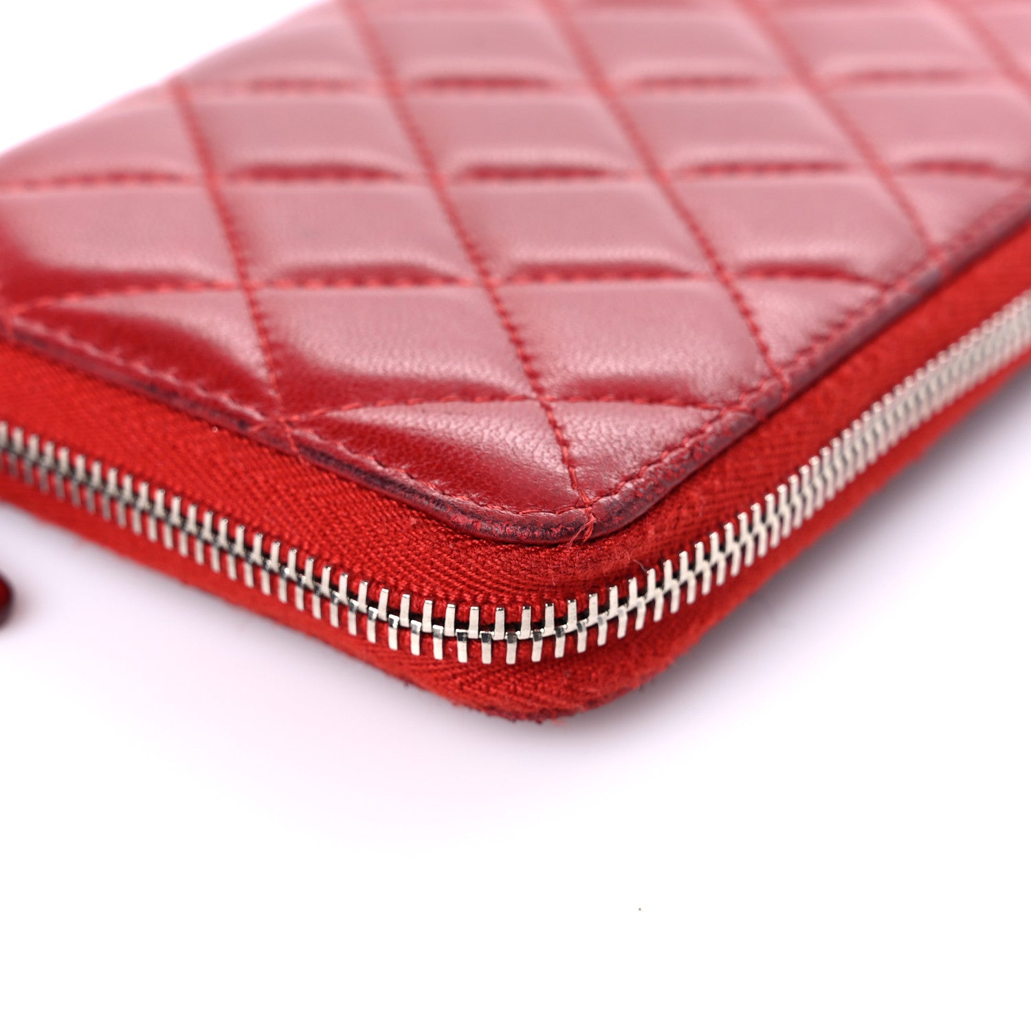 Chanel Lambskin Quilted Gusset Zip Around Wallet Red 13 of 25