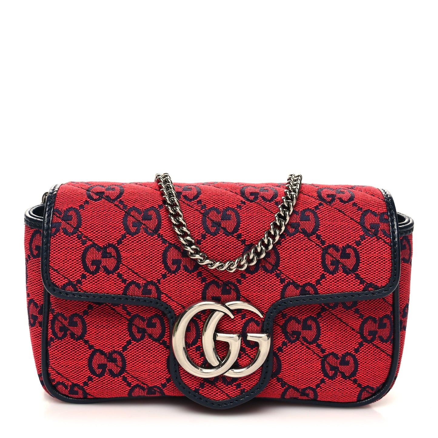 Monogram Multicolor Matelasse Diagonal Super Mini GG Marmont Shoulder Bag Red Blue
