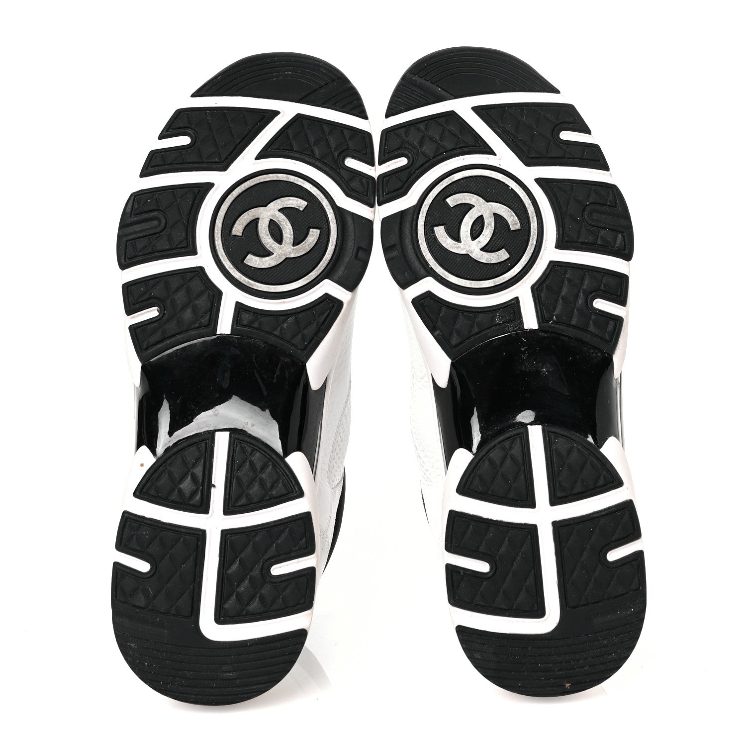 Chanel Mesh Suede Calfskin Grained Calfskin Womens CC Sneakers 39.5 White Black 5 of 8