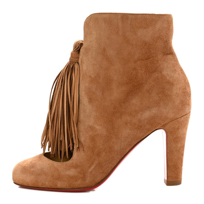 Christian Louboutin Suede Fringe Christina 85 Booties 36 Noisette 1 of 9