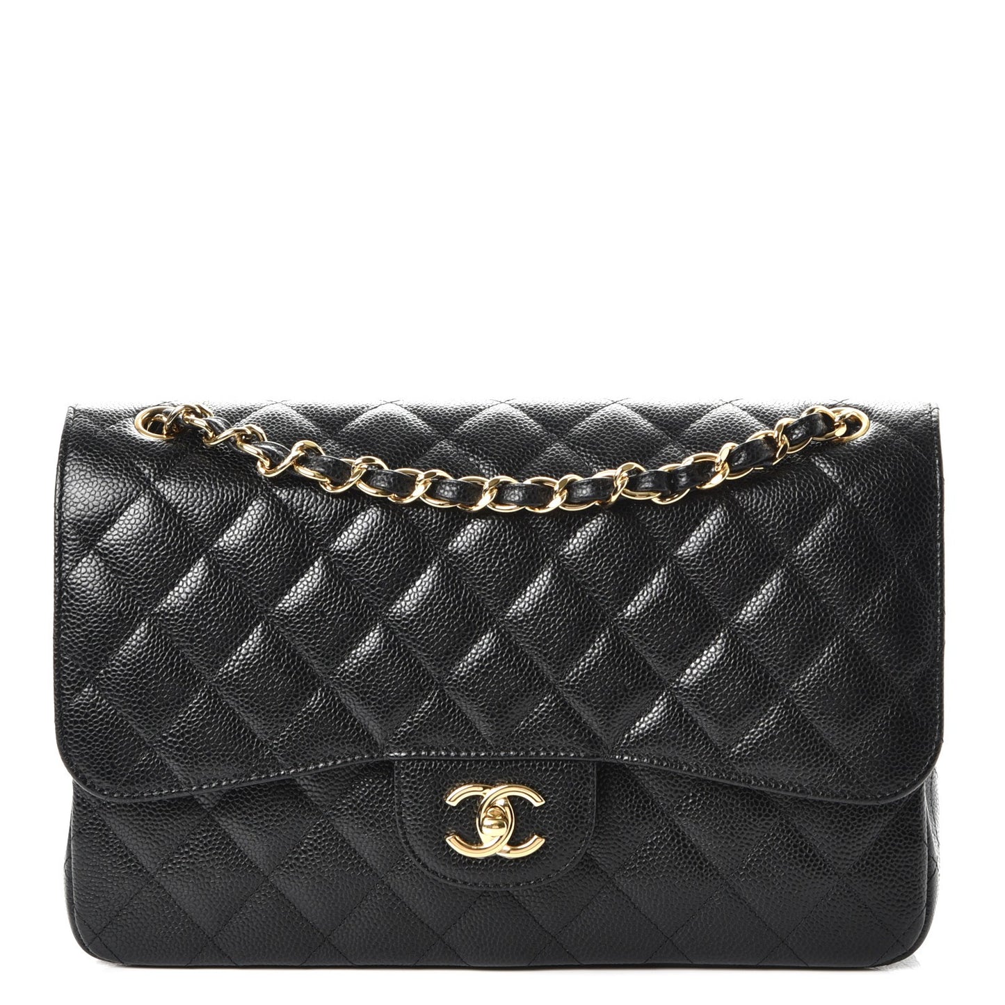 Caviar Quilted Jumbo Double Flap Black