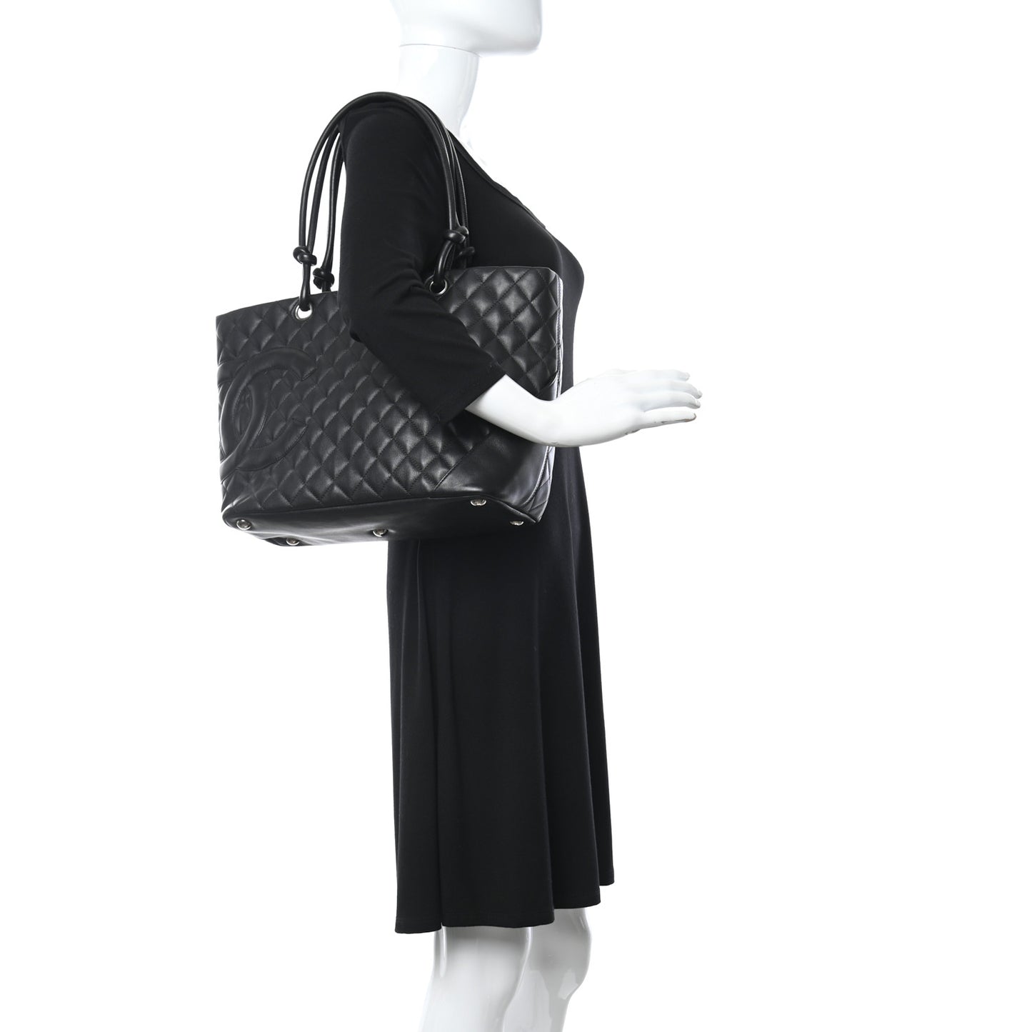 Calfskin Quilted Large Cambon Tote Black