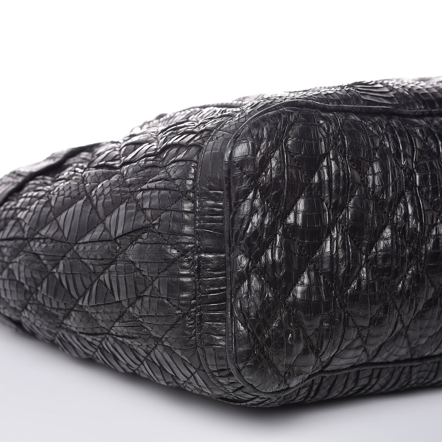 Waxed Snakeskin Chain Embellished Blare Tote Black