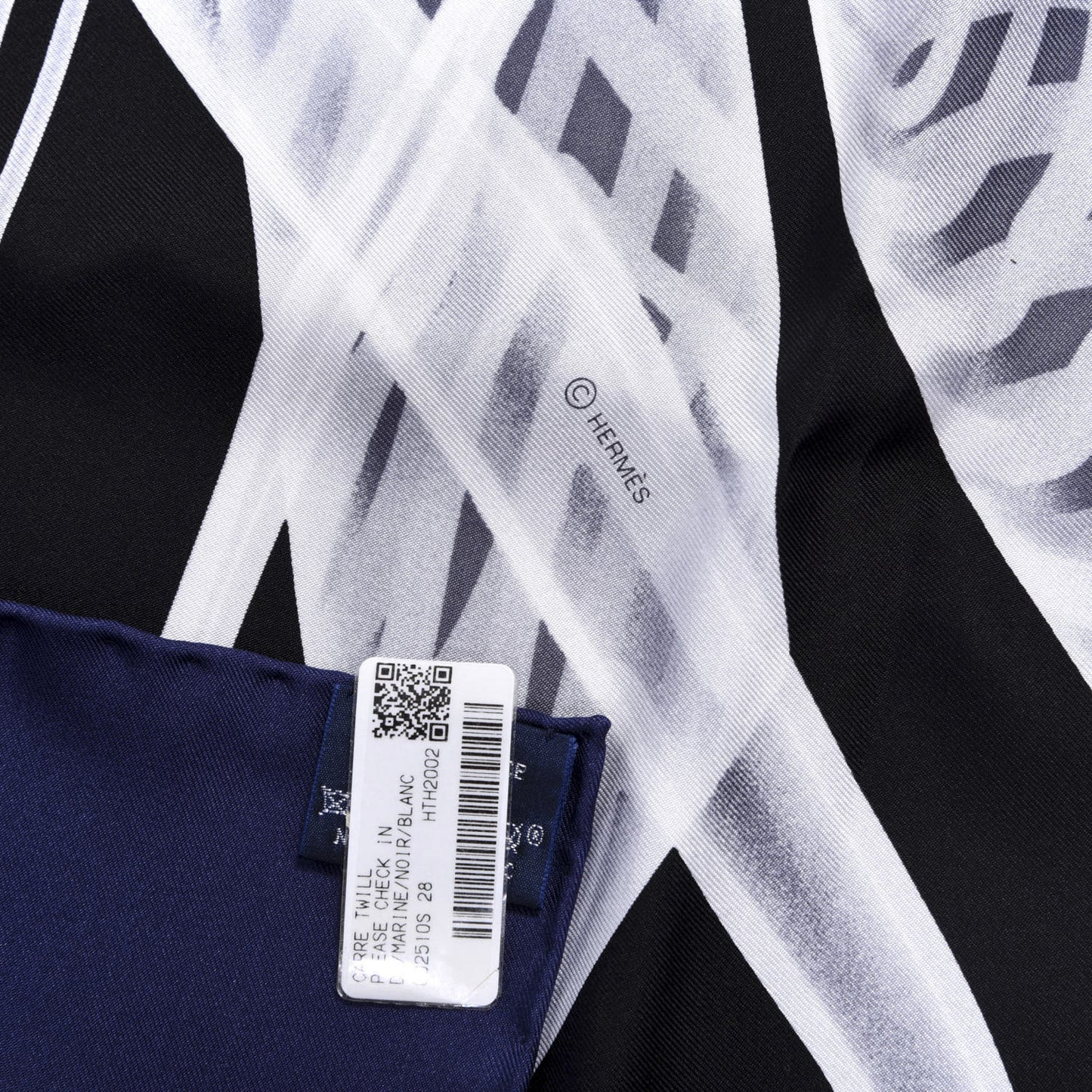 Silk Please Check In Scarf 90 Marine Black White