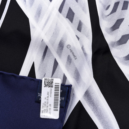 Hermes Silk Please Check In Scarf 90 Marine Black White 5 of 5