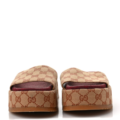 Gucci Canvas GG Monogram Angelina Platform Slide Sandals 36.5 Beige Ruggine 2 of 7