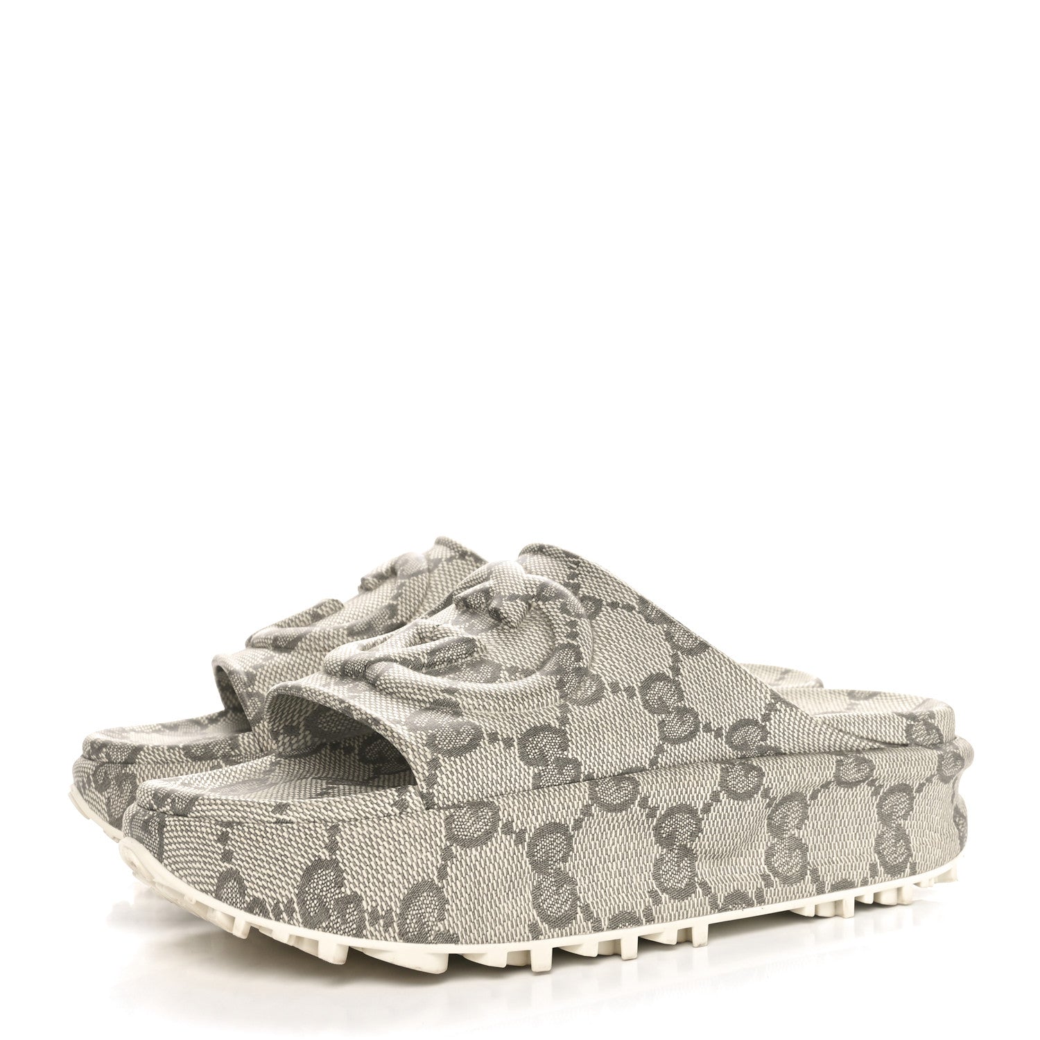 Gucci Cubic Rubber GG Monogram Womens Interlocking G Platform 42mm Slide Sandals 39 Beige Ebony 3 of 7
