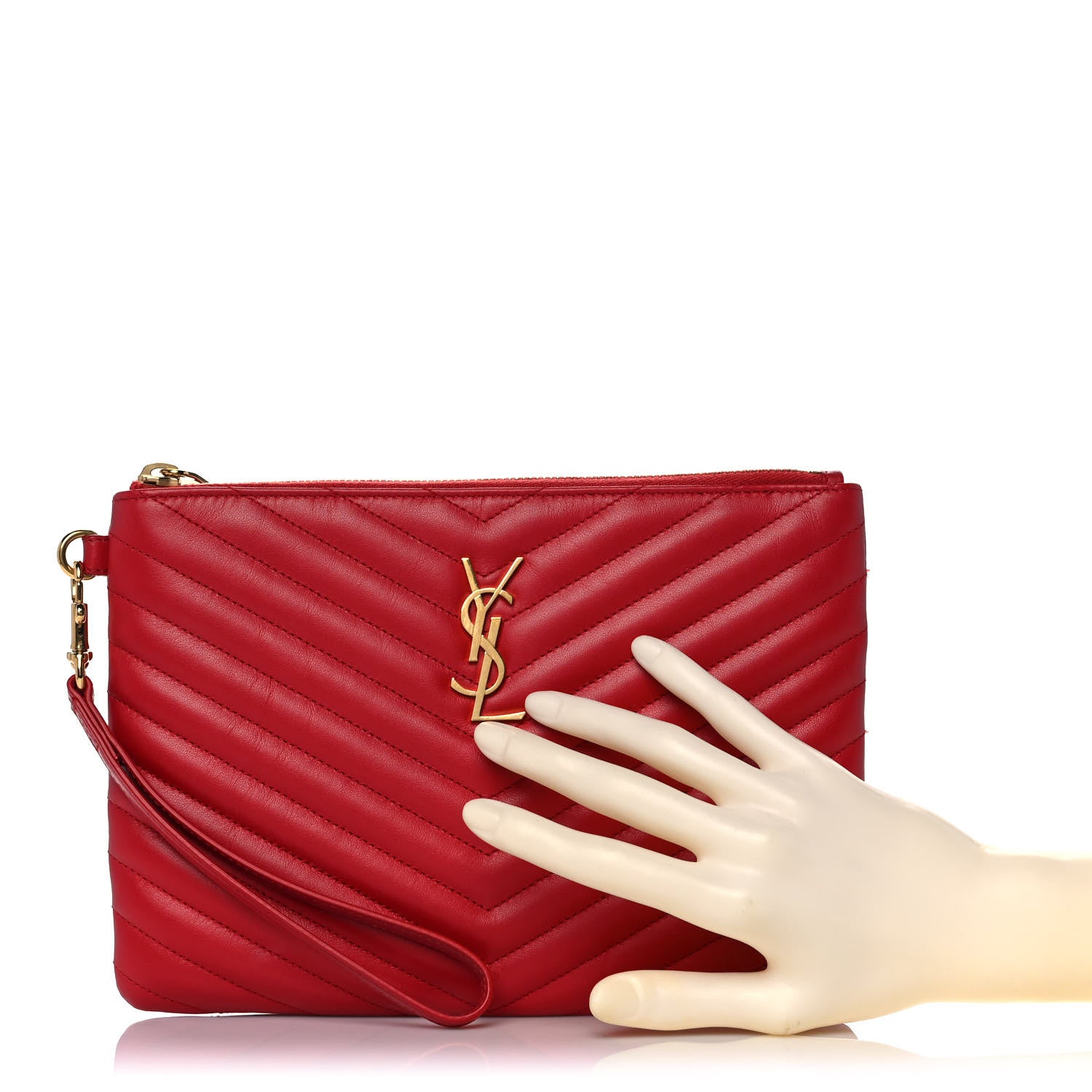 Saint Laurent Calfskin Matelasse Chevron Monogram A5 Wristlet Bandana Red 2 of 10