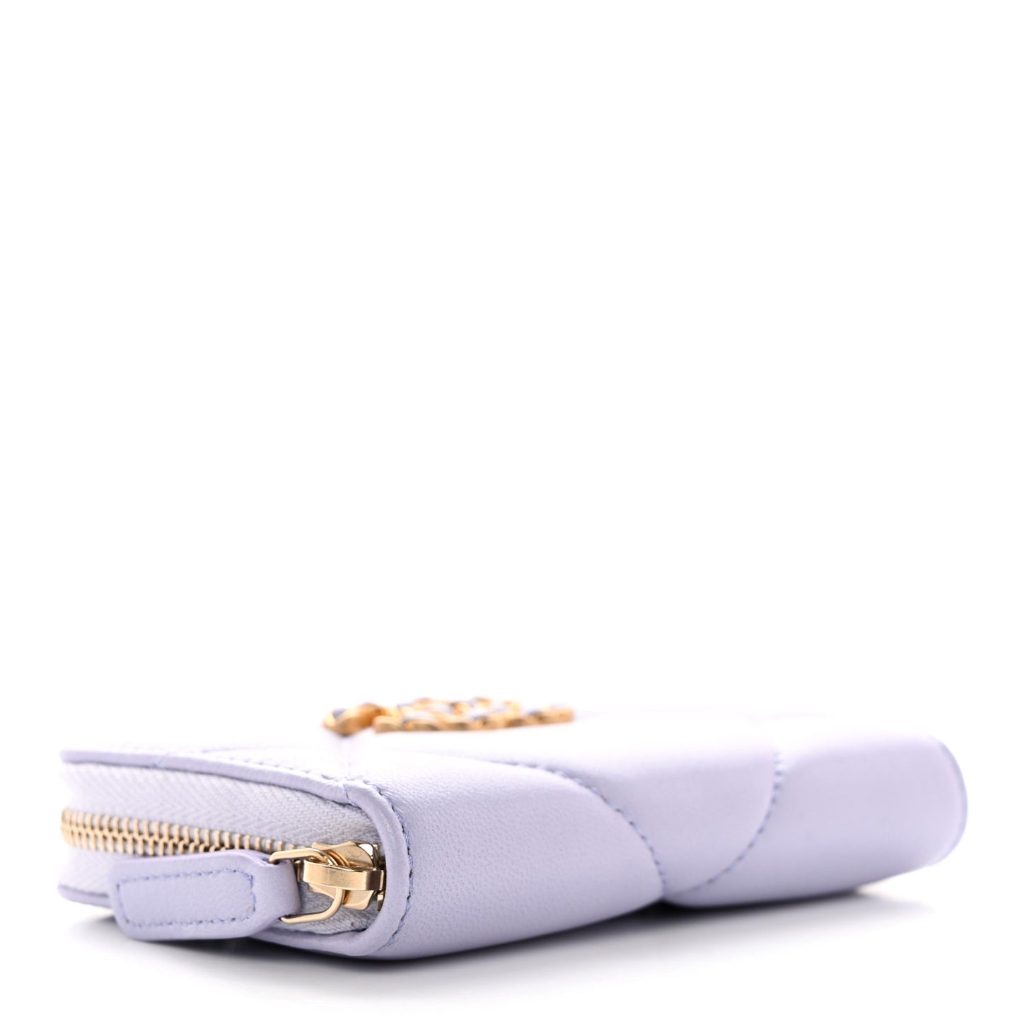 Lambskin Quilted Chanel 19 Zip Around Coin Purse Wallet Light Purple