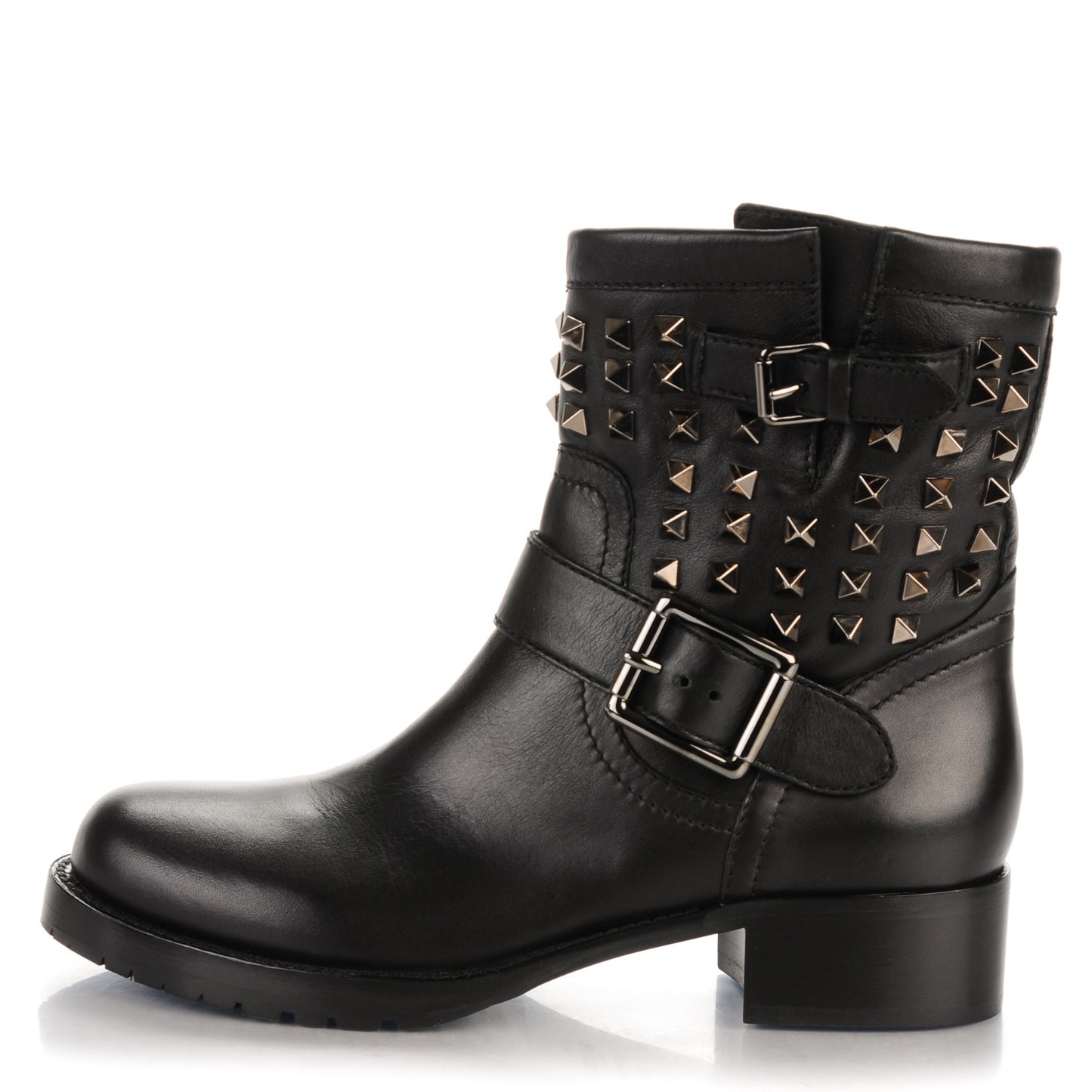 Calfskin Rockstud 30mm Biker Boots 37 Black