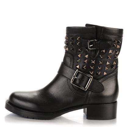 Valentino Garavani Calfskin Rockstud 30mm Biker Boots 37 Black 1 of 6