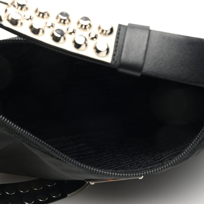 Prada Tessuto Nylon Studded New Vela Hobo Black White 5 of 11