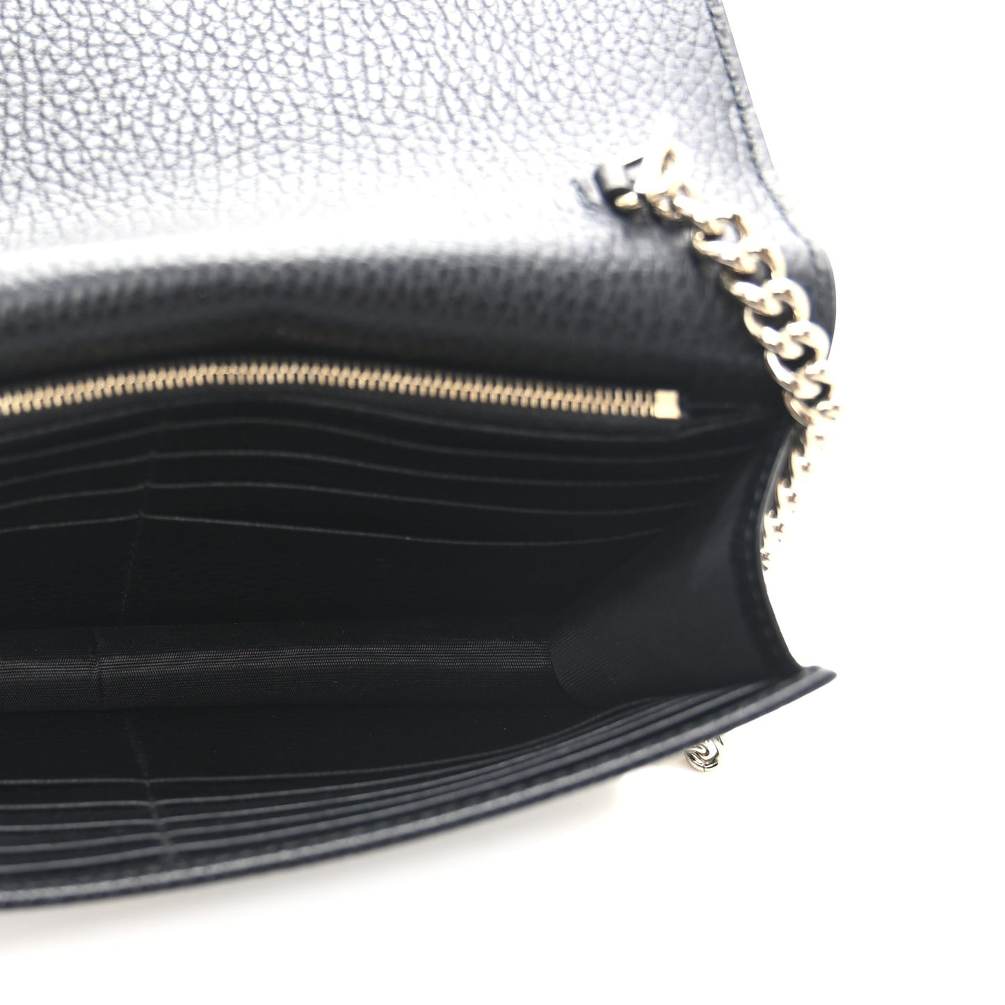 Dollar Calfskin Interlocking G Chain Wallet Black