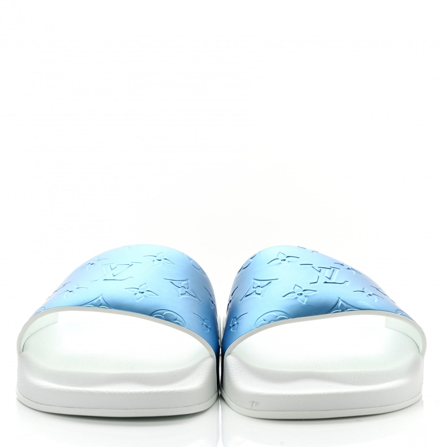 Metallic Rubber Embossed Monogram Mens Waterfront Mules 10 Blue