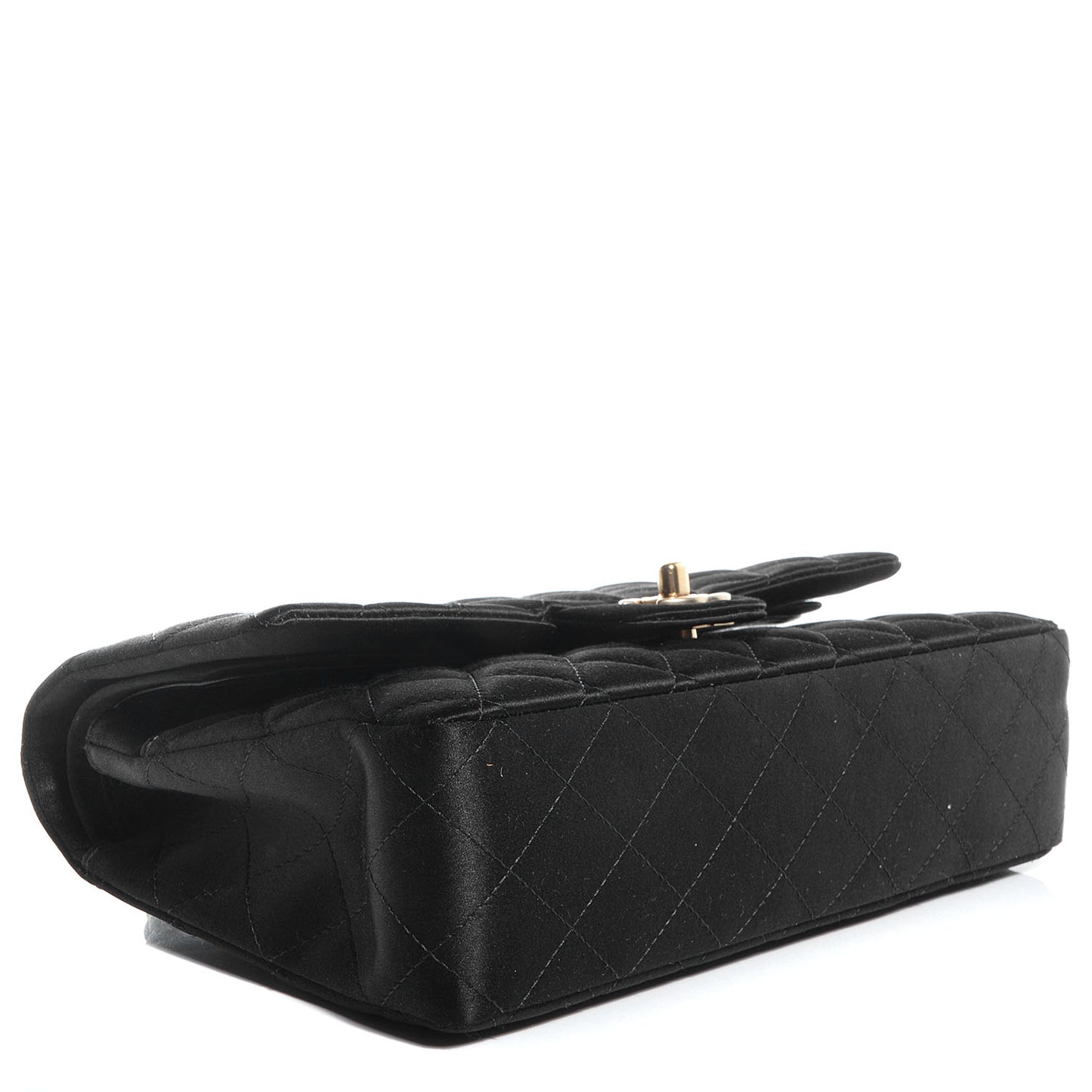 Satin Quilted Medium Double Flap Black