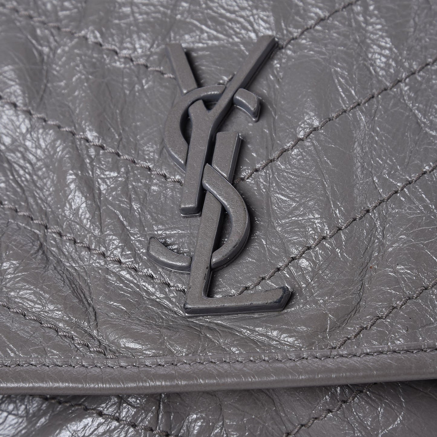 Crinkled Calfskin Matelasse Monogram Medium Niki Chain Satchel Fog