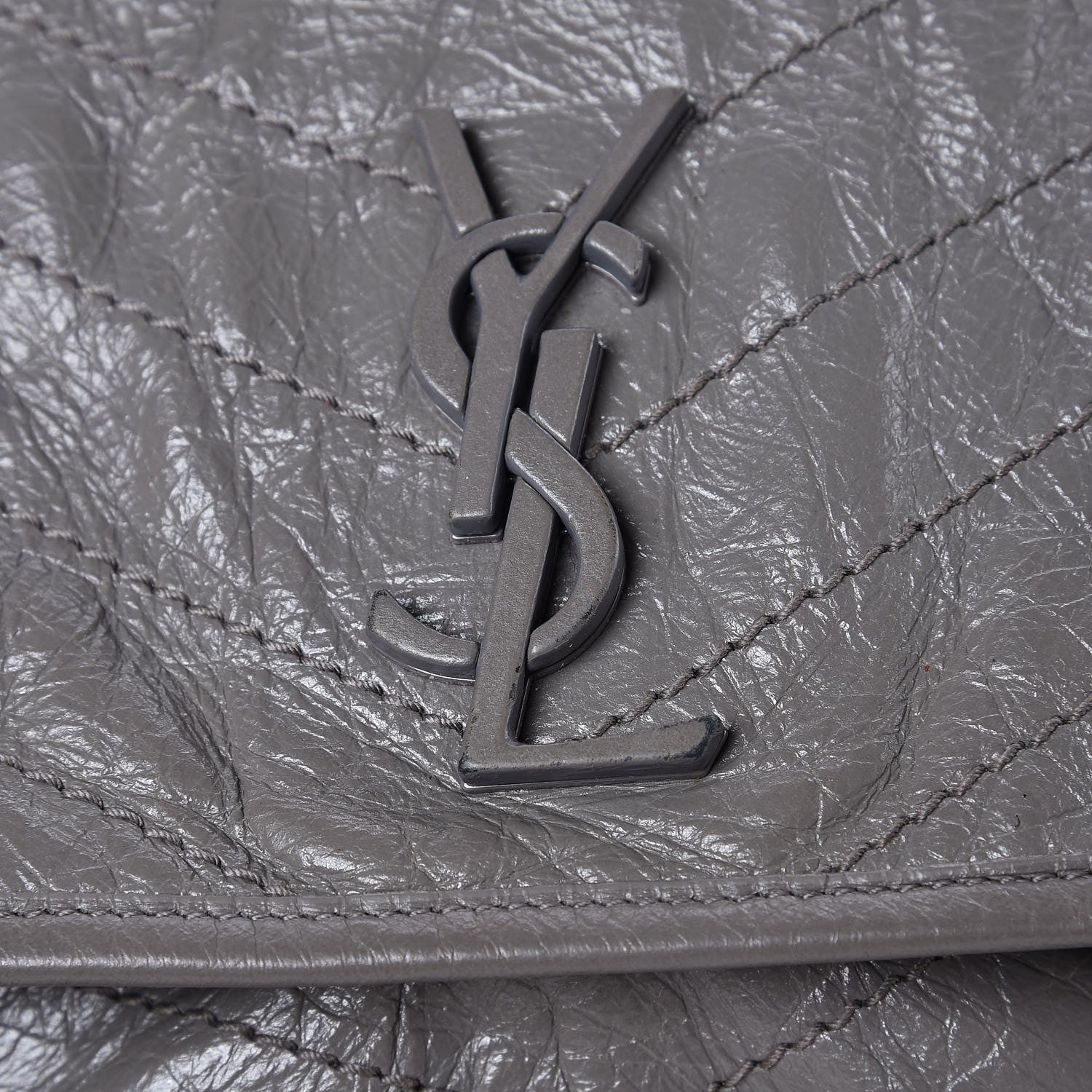 Saint Laurent Crinkled Calfskin Matelasse Monogram Medium Niki Chain Satchel Fog 10 of 10