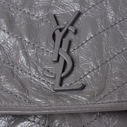 Saint Laurent Crinkled Calfskin Matelasse Monogram Medium Niki Chain Satchel Fog 10 of 10