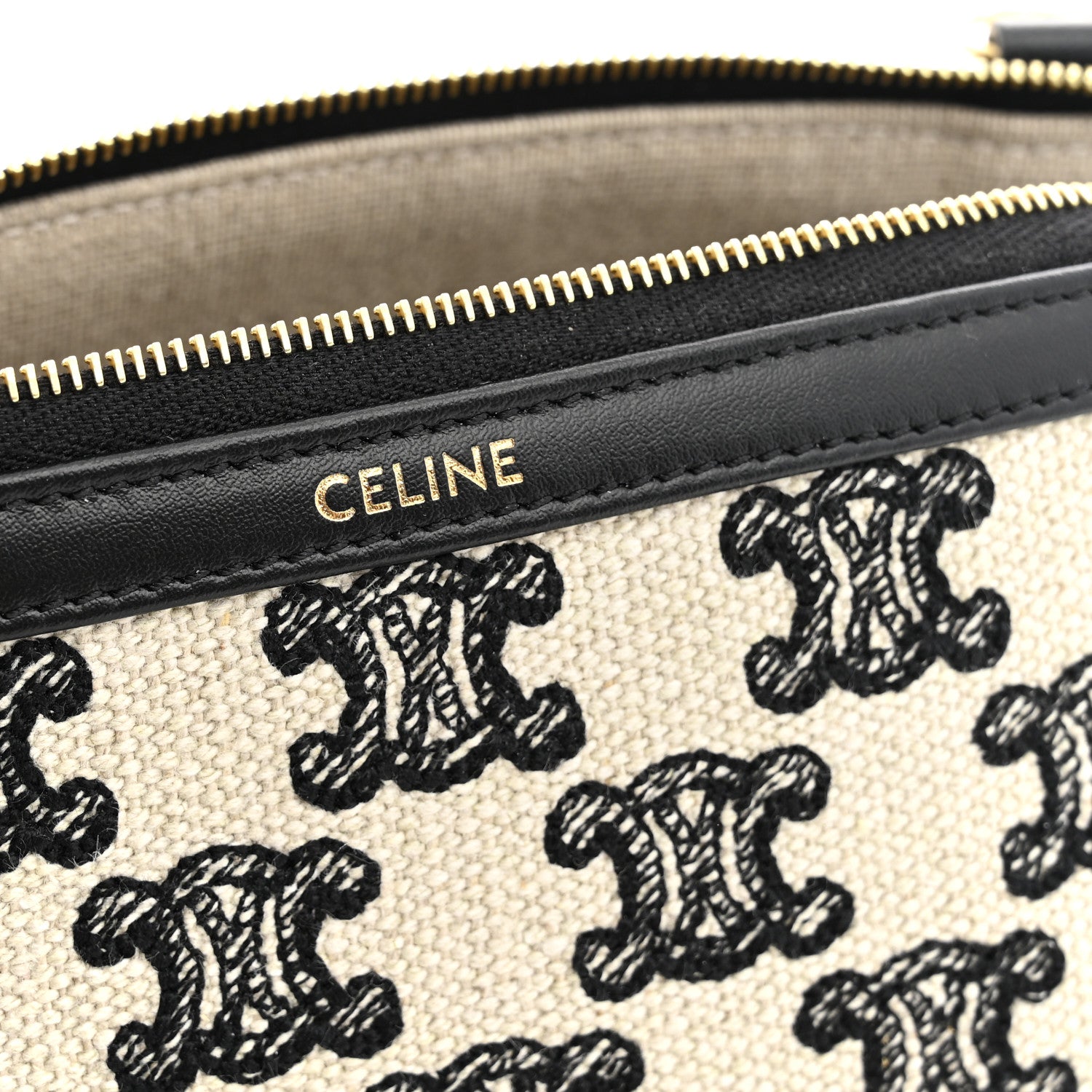 Celine Canvas Calfskin Triomphe Embroidered Clutch On Chain Black 6 of 11