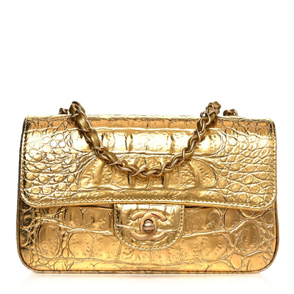 Chanel Metallic Calfskin Crocodile Embossed Cocodile Rectangular Mini Flap Gold 1 of 12