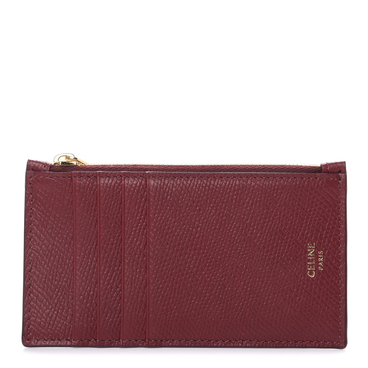 Grained Calfskin Zipped Card Holder Light Burgundy