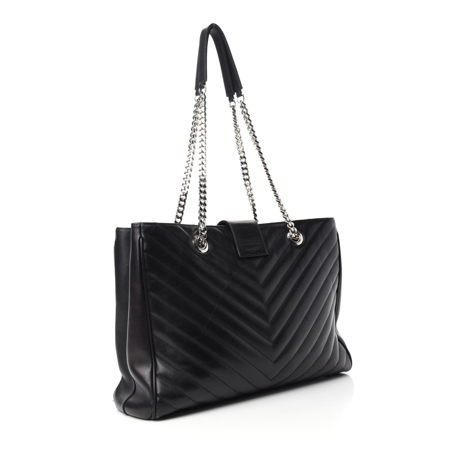 Saint Laurent Smooth Calfskin Matelasse Chevron Monogram Shopping Bag Black 3 of 16