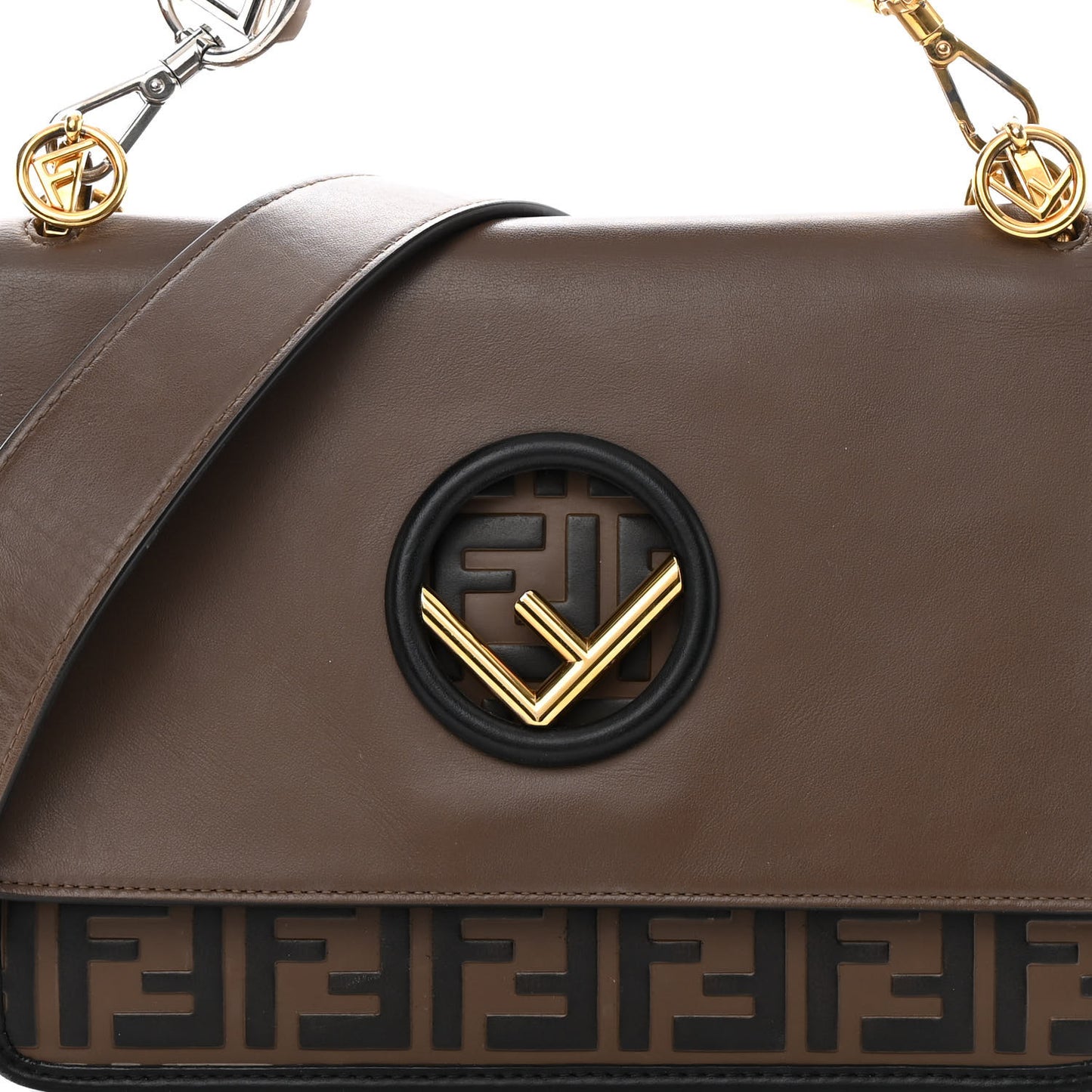 Vitello Century F is Fendi Bi-Color FF 1974 Embossed Kan I Shoulder Bag Maya Black