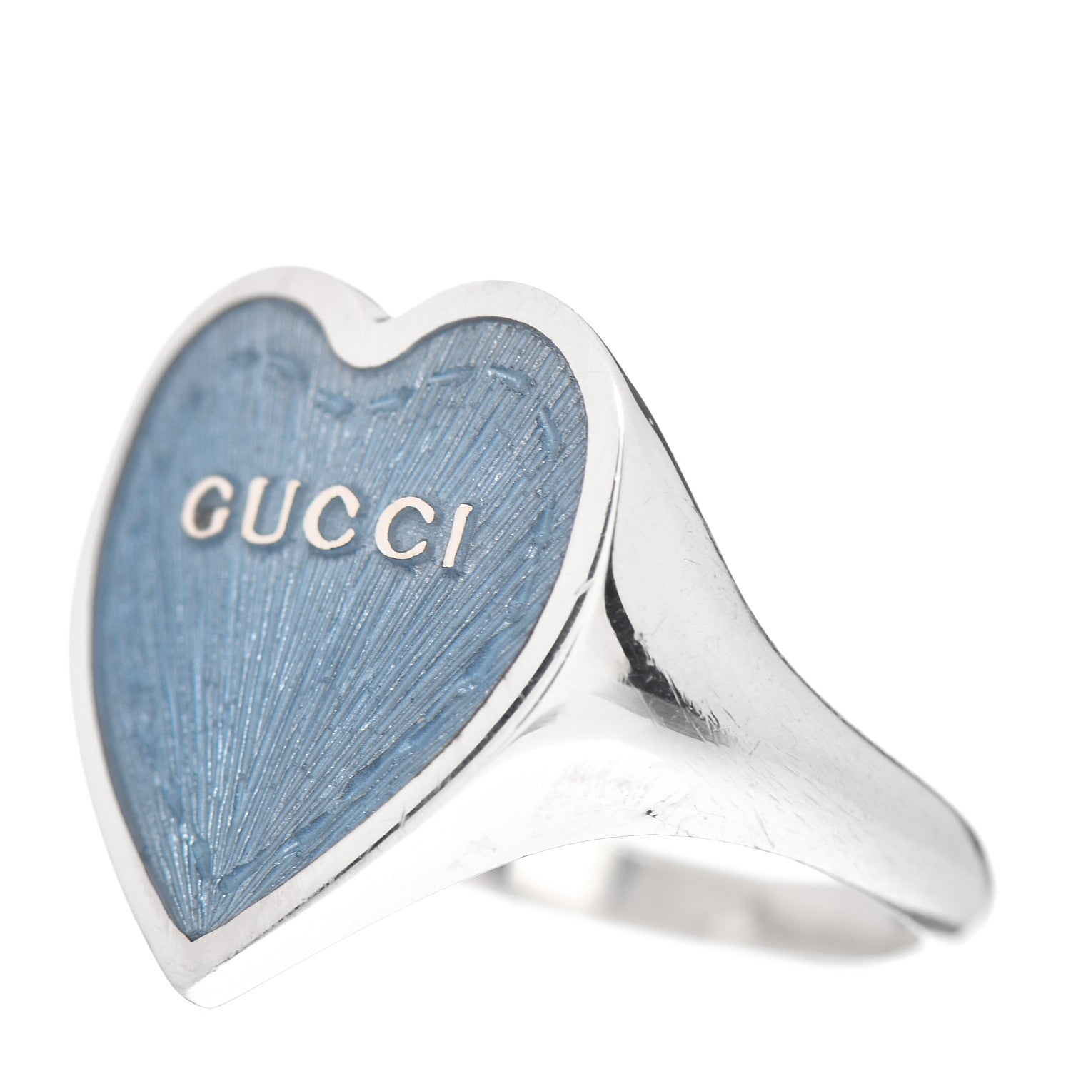 Gucci Sterling Silver Enamel Heart Ring Blue 56 7.5 3 of 5