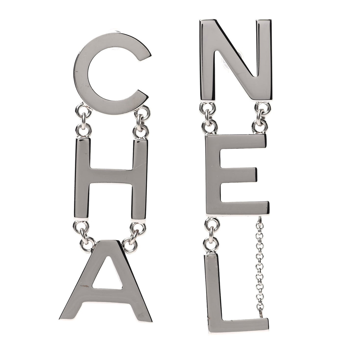 Metal Cha-Nel Logo Drop Earrings Gold