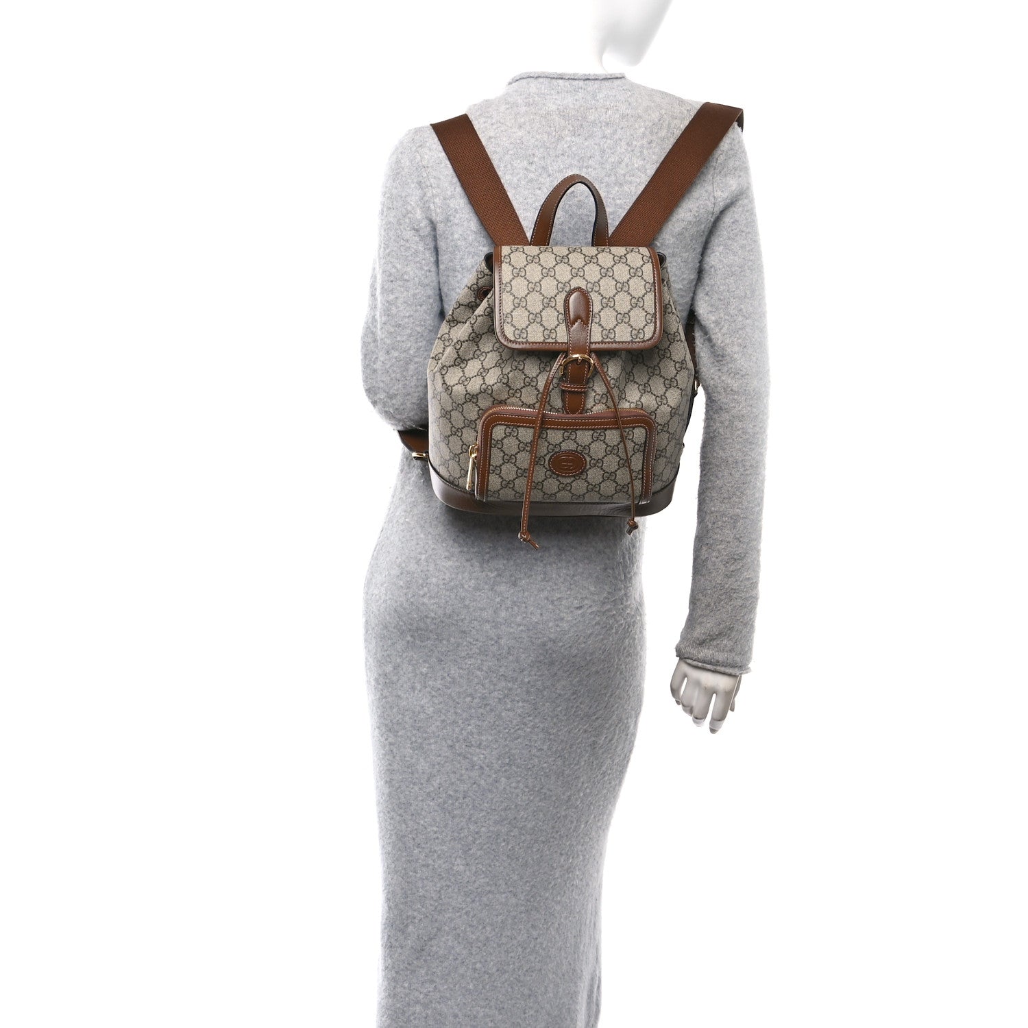 Gucci GG Supreme Monogram Azalea Calfskin Retro Interlocking G Buckle Backpack Beige Ebony Brown Sugar 2 of 10