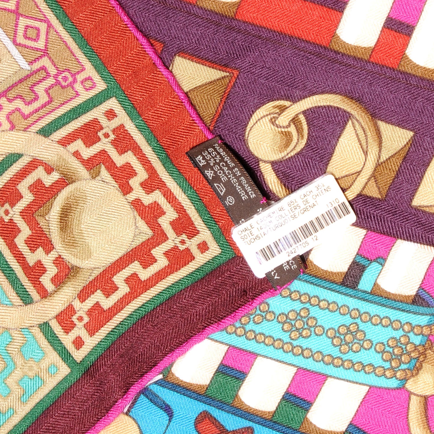 Cashmere Silk Colliers de Chiens Shawl 140 Fuchsia Turquoise Grenat
