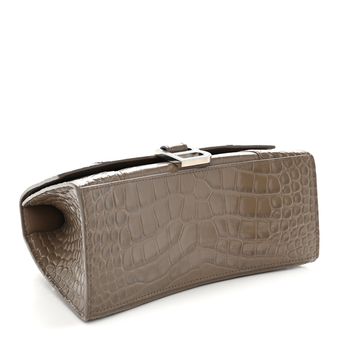 Calfskin Crocodile Embossed Small Hourglass Top Handle Bag Mink Grey