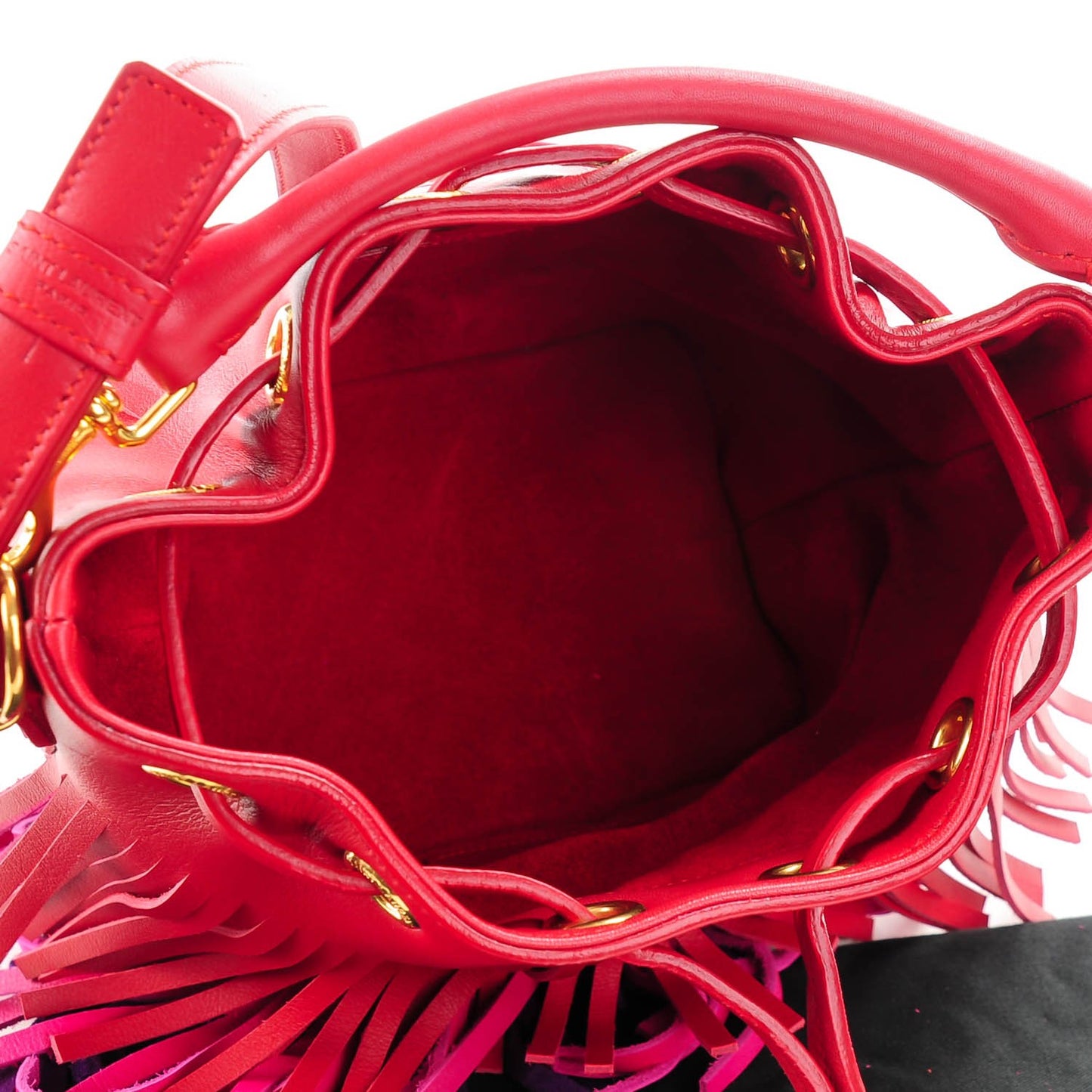 Calfskin Tri-Color Small Emmanuelle Fringe Bucket Bag Red Bubblegum Purple
