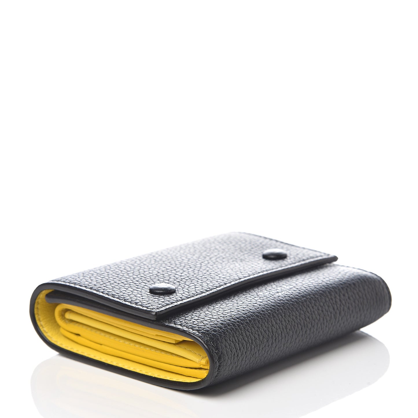 Drummed Calfskin Small Multifunction Folded Wallet Black