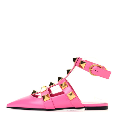 Valentino Garavani Calfskin Roman Stud Ankle Strap Flat Mules 38.5 Feminine Pink 1 of 9