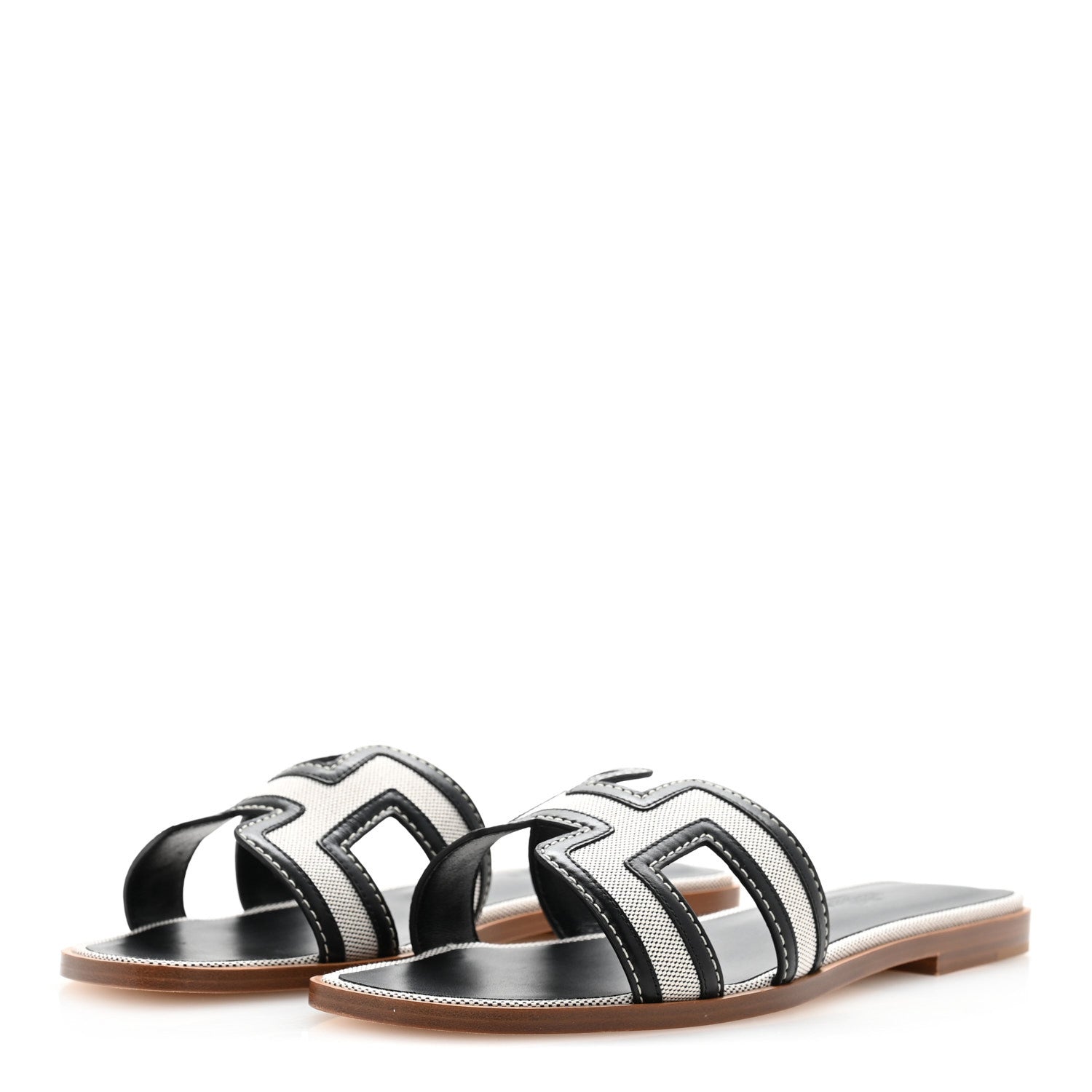 Hermes Canvas Calfskin Oran Sandals 38 Prunoir Black 4 of 10