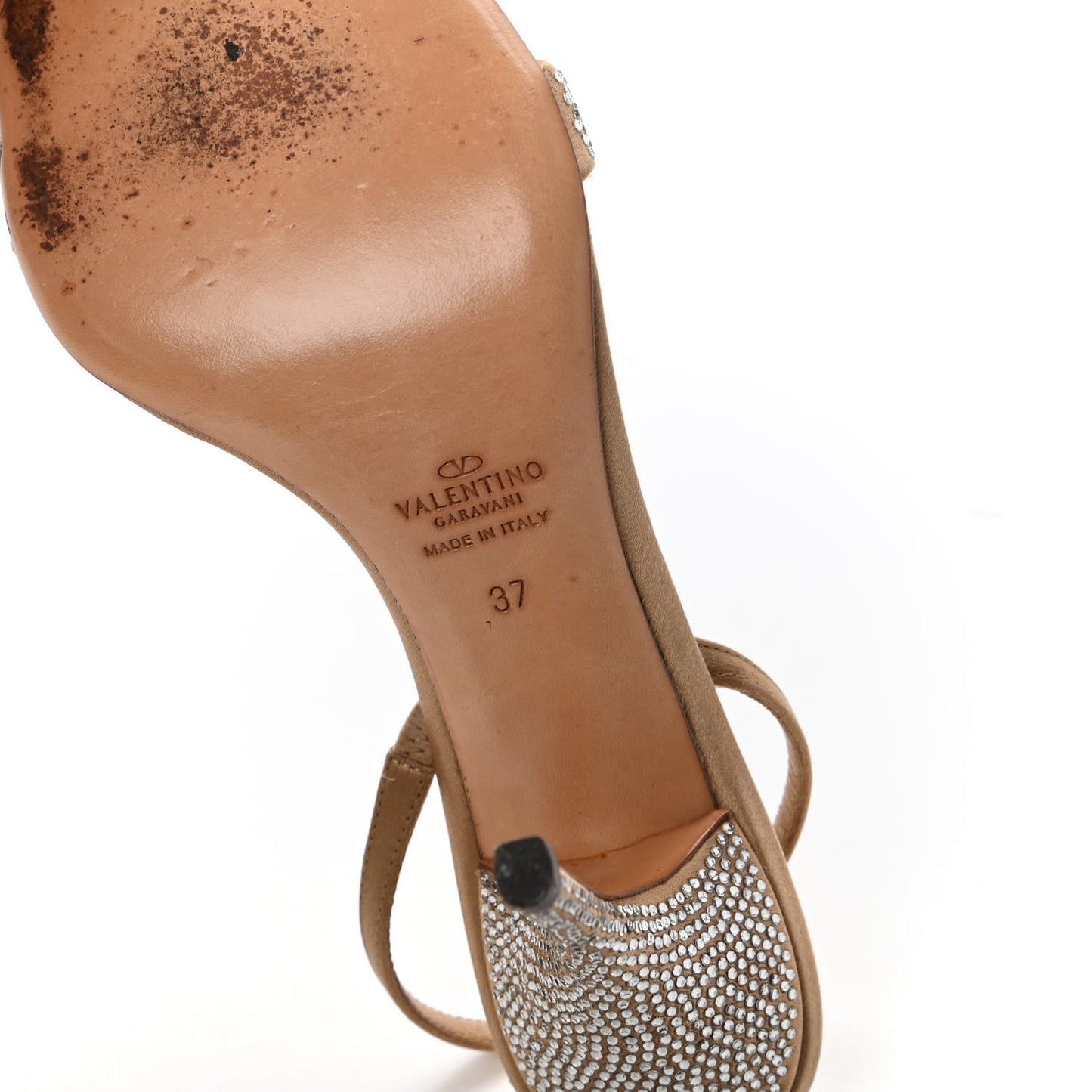 Satin Crystal Strap Sandals 37 Beige