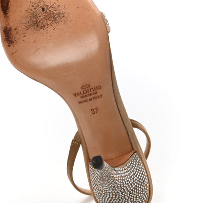 Valentino Garavani Satin Crystal Strap Sandals 37 Beige 6 of 7