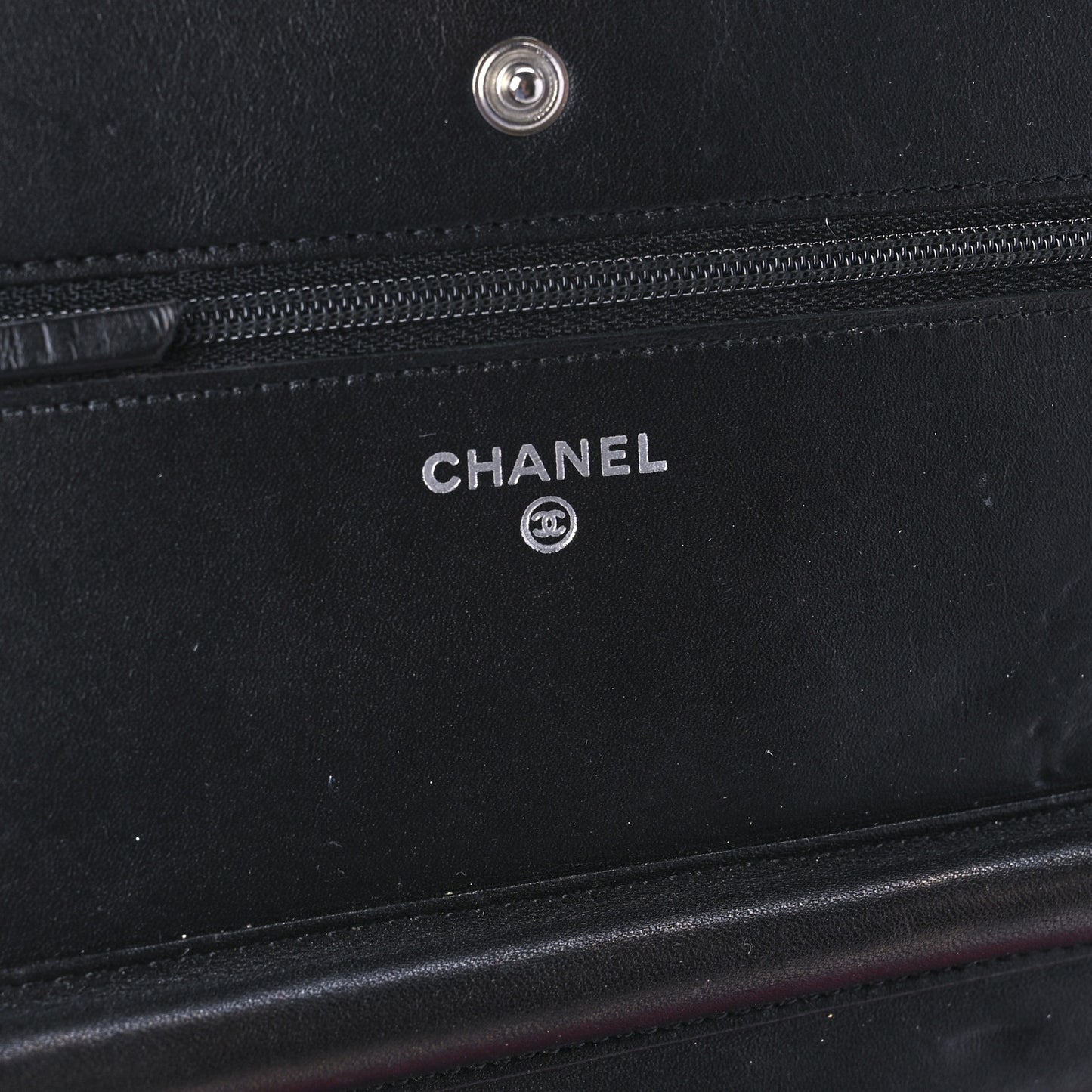 Calfskin Quilted Cambon Wallet On Chain WOC Black