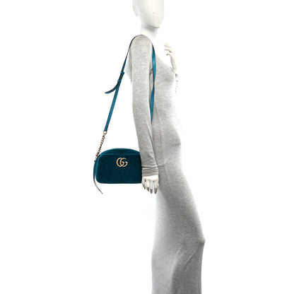 Gucci Velvet Matelasse Small GG Marmont Chain Shoulder Bag Pavone Cyan 2 of 10