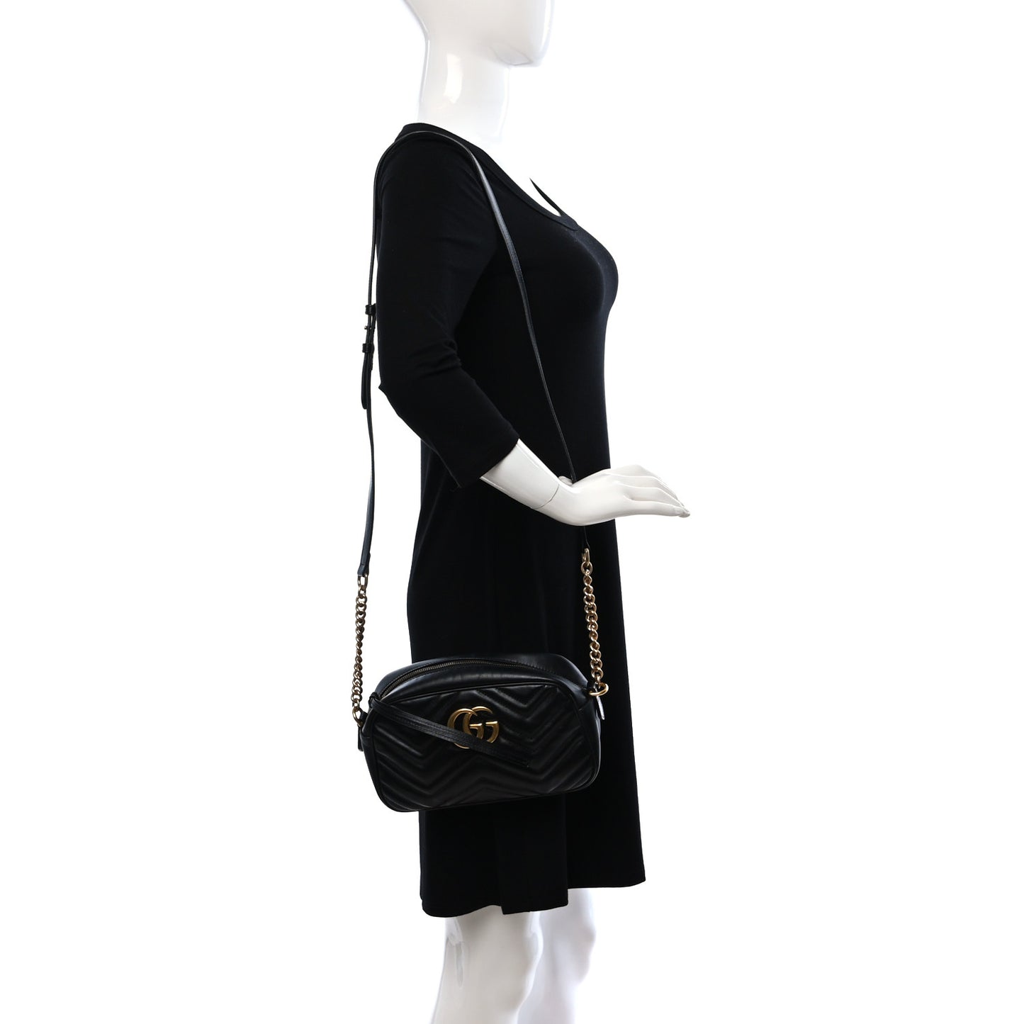 Calfskin Matelasse Small GG Marmont Chain Shoulder Bag Black